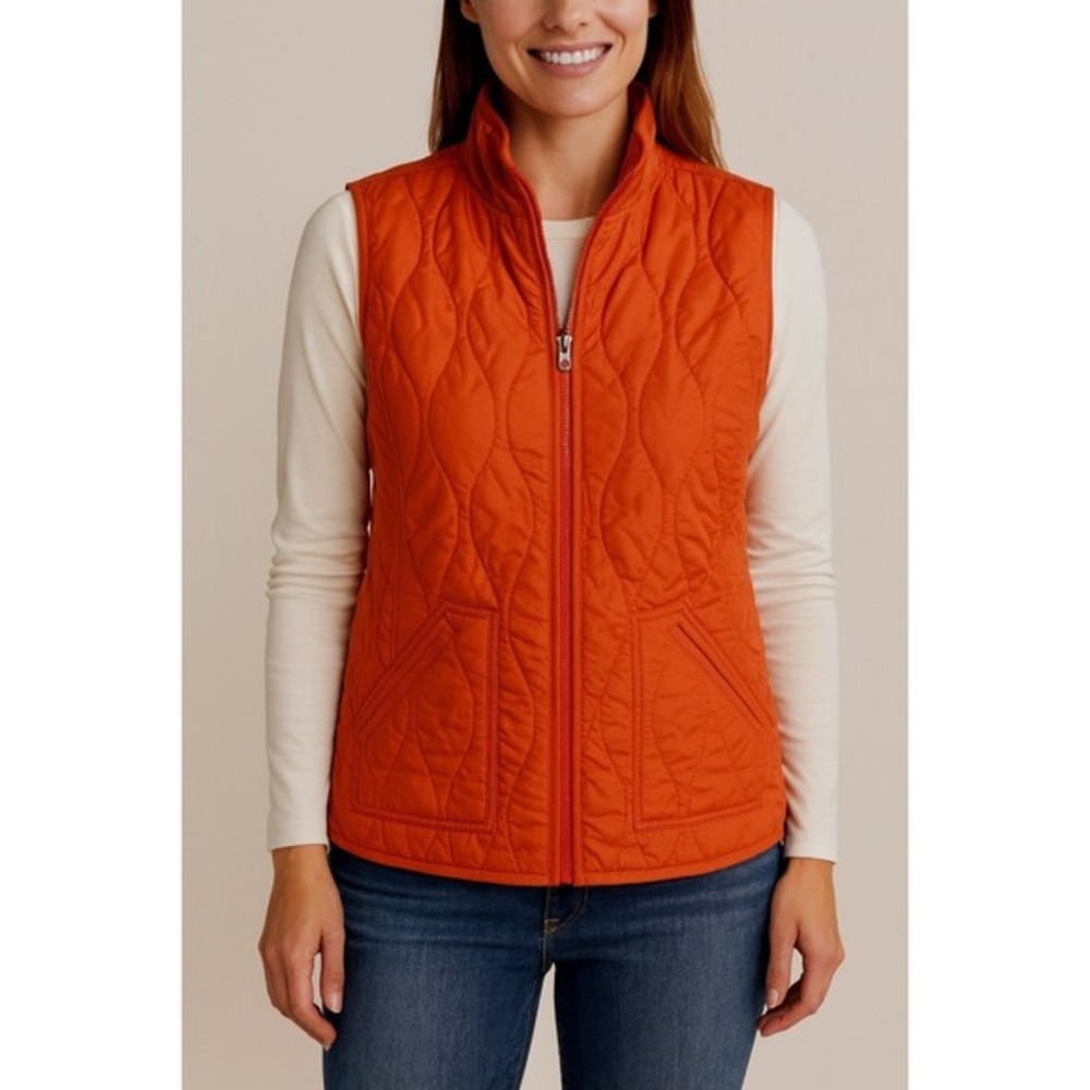 Old Navy Orange Quilted Full Zip Puffer Vest Stand‎ Collar S Fall Chic 69-36